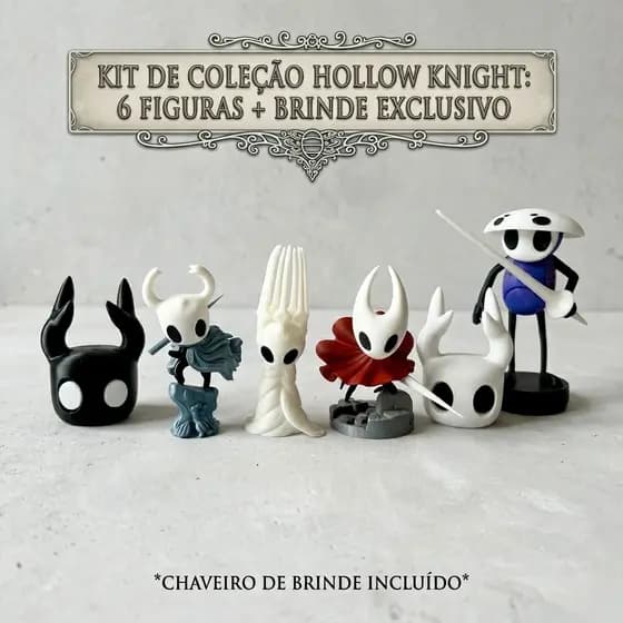 Kit 6 itens Hollow Knight boneco|Hornet| |Cavaleiro Oco| |Quirrel| |Suporte Controle Xbox, PS| Rei Palido