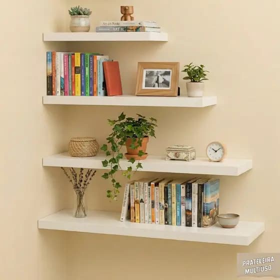 KIT 4 PRATELEIRAS DECORATIVAS MULTIUSO MDF