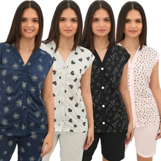 Pijama Feminino Aberto com Botões Manga Japonesa, Pós cirurgia , Amamentação Estiloso e Confortável