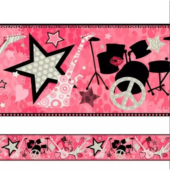 Faixas decorativas - Tema Música - Menina Rock - bateria - Guitarra - Pink - Disponível em diversas