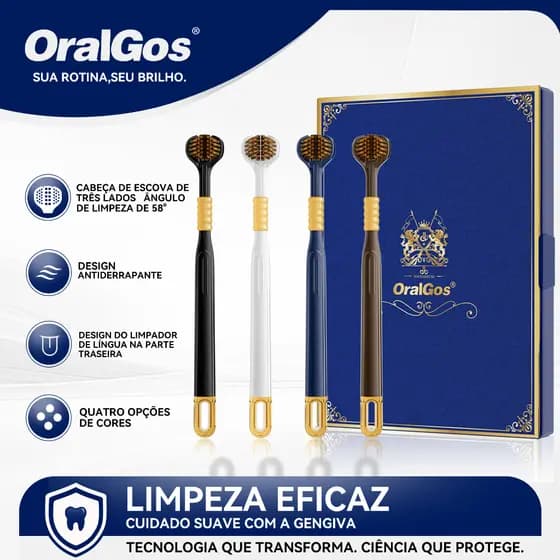 OralGos Escova de Dental 3 Lados, Limpeza Completa, Cerdas Macias, Presentes