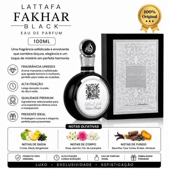 Perfume Árabe Fakhar Black EDP 100ml Primeira Original