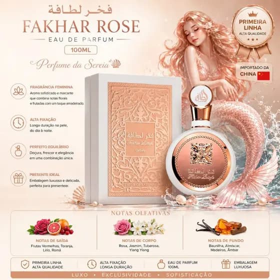 Perfume Árabe Fakhar Rose EDP 100ml Original Perfume da Sereia