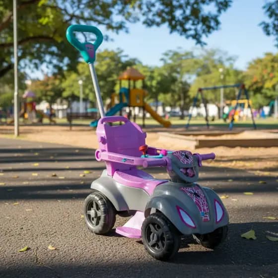 Quadriciclo Infantil Menina Rosa- Baby Spider Dog Azul Com Apoio Retratil-Haste Guia -Colorido