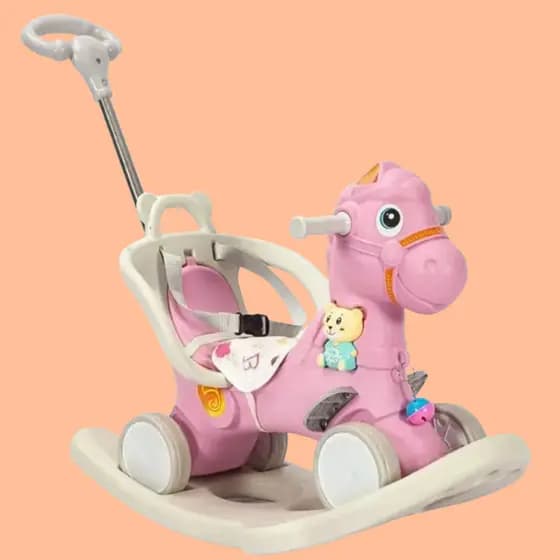 Cavalinho Rosa Empurrador Balanço Brinquedo Infantil Móvel Diversão