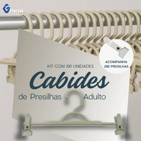 Kit Cabide Adulto 100 Unidades 200 Presilhas Branco Organizar Roupas Loja Closet Arara