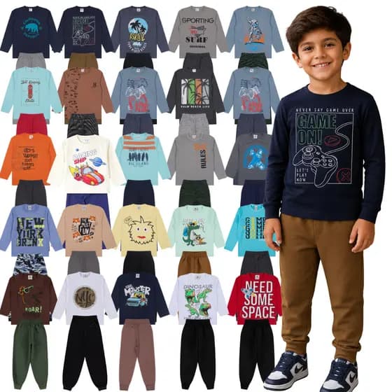 Kit 8 Peças Conjunto Meia Estação Menino do Tamanho 1 a 10 Anos | Blusa + Calça Moletom Infantil - Envio Sortido