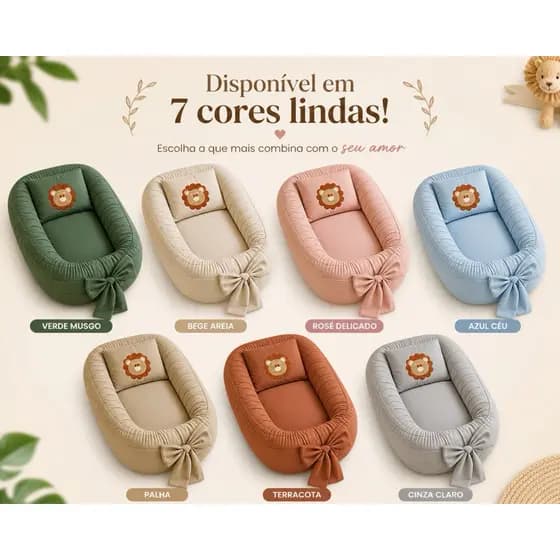 🦁Ninho Redutor de berço com almofada decorativa+ fita regulagem + Zíper 🦁 Safari baby