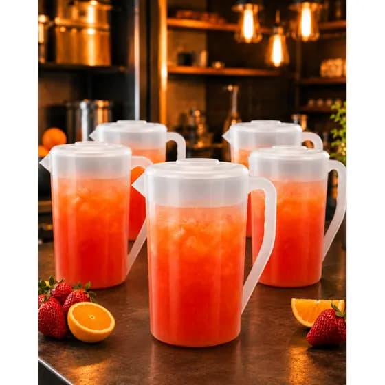 Kit 5 Jarra Plástica 2 Litros Com Tampa Resistente Para Suco e Água