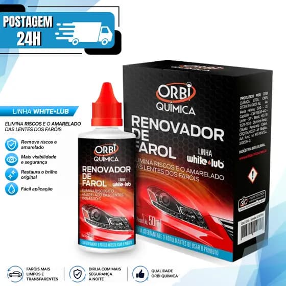Orbi Renovador de Faróis Remove o Amarelamento e o Aparência Fosca Revitalizante 50ml