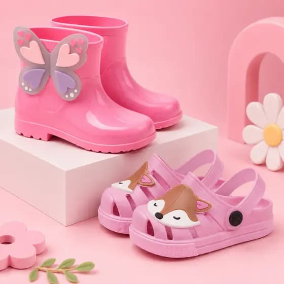 Kit 2 Pares Galocha e Sandália Infantil Menina Impermeável Papete Feminina Confortável Casual