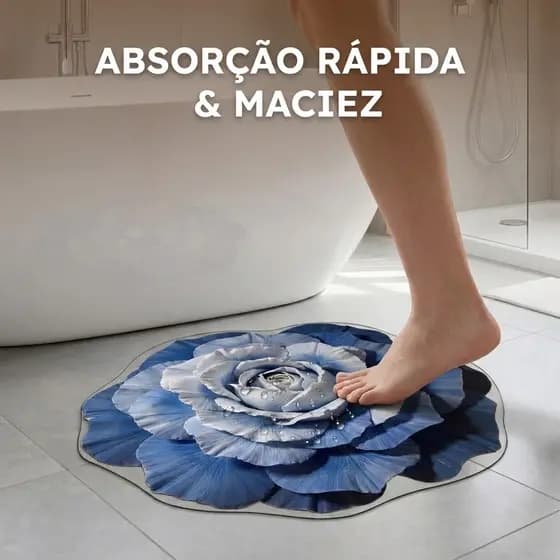 Tapete de Banheiro Diatomita 3D Flor Azul - Super Absorvente e Antiderrapante 50x50cm 🇧🇷