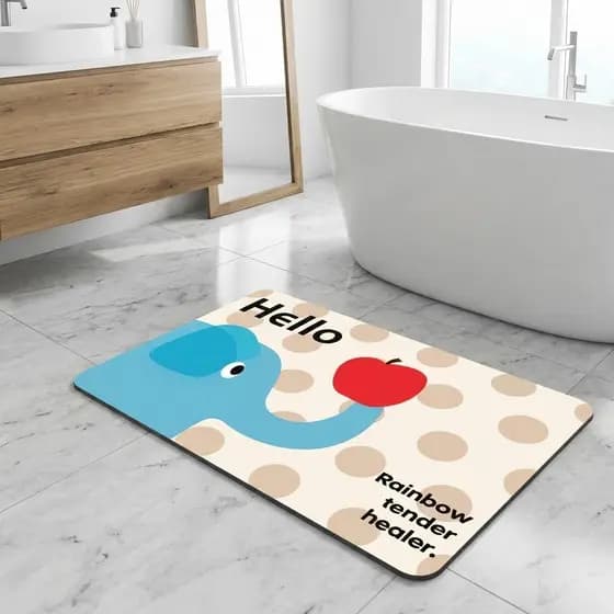 Tapete de Banheiro Diatomita Macia Absorvente Antiderrapante Estampa Elefante Hello Promoção 📦