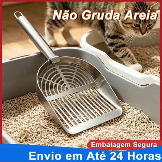 Pá Areia para Gato em Aço Inoxidável - Peneira para Areia de Gato Escova de Limpeza para Caixa Areia