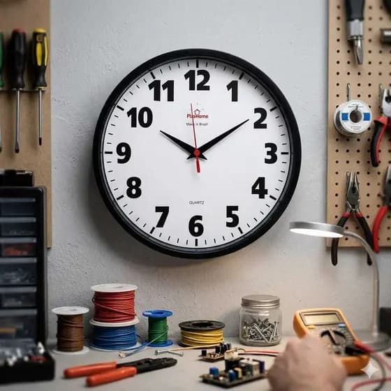 Relógio De Parede Grande Plashome Kappa Classico Preto 28 Cm Sala Cozinha Escritório Consultório e Decoração