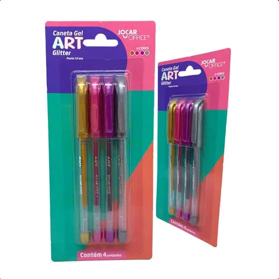 Caneta Gel Art Com Glitter 4 Cores Ponta Fina Jocar Office