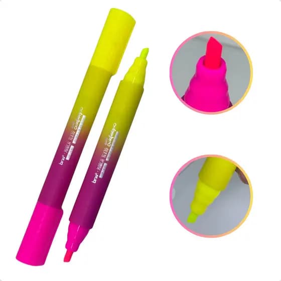 Marca Texto Brw Double Infinity 2 Cores Neon Amarelo e Rosa Com Cheirinho Chiclete e Maçã