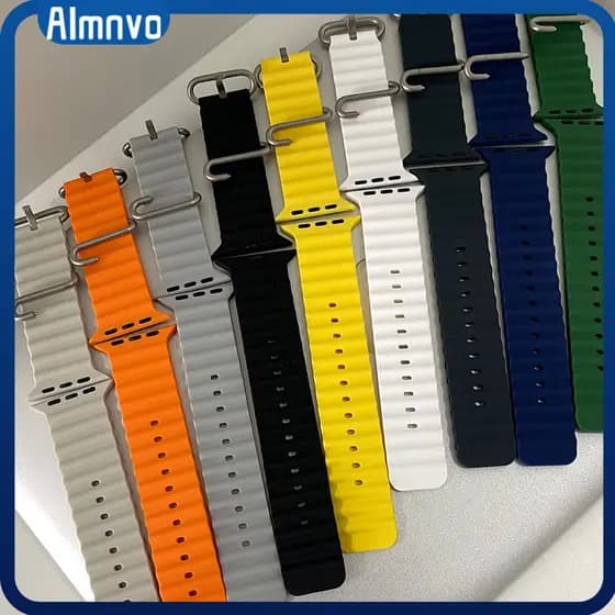 Pulseira Strap De Silicone Oceano Para IWatch Apple Watch Ultra 3 2 Series 11 10 9 8 7 6 SE 3 2 49 44 45 46 42 40 41mm
