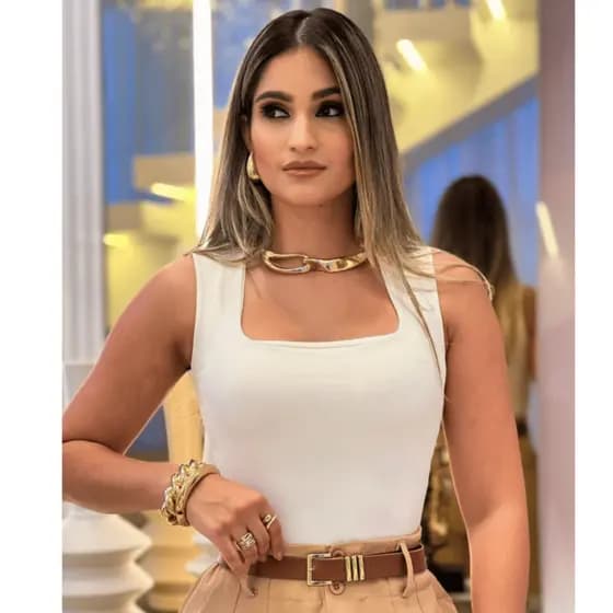 Body Feminino Regata Decote Quadrado Liso Forrado Premium | Básico Blogueira Suplex