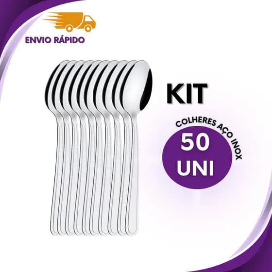 KIT 50 Colheres de Aço Inox para Eventos, Bares, Restaurantes e Doméstico - Resistente e Elegante