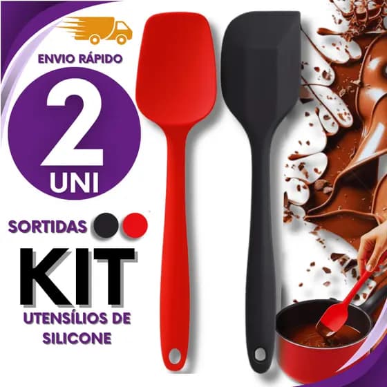 Jogo 02 - Espátula Pão Duro + Espátula Reta Multiuso de Silicone Casa Cozinha Buffet Restaurante Variáveis Utilidades