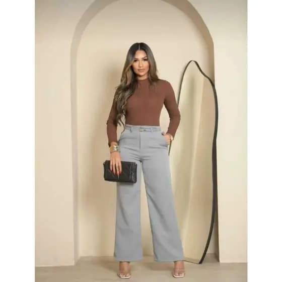 CALÇA FEMININA PANTALONA ALFAIATARIA COM CINTO FORRADO BOLSO LATERAL, ZIPER NA FRENTE