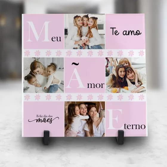 Azulejo personalizado com foto e nome tamanho 15X15 cm presente Dia das Mães
