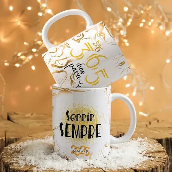 Caneca de Porcelana Personalizada Feliz Ano Novo 325ML kit com 2 ,3 e 4 Xícaras