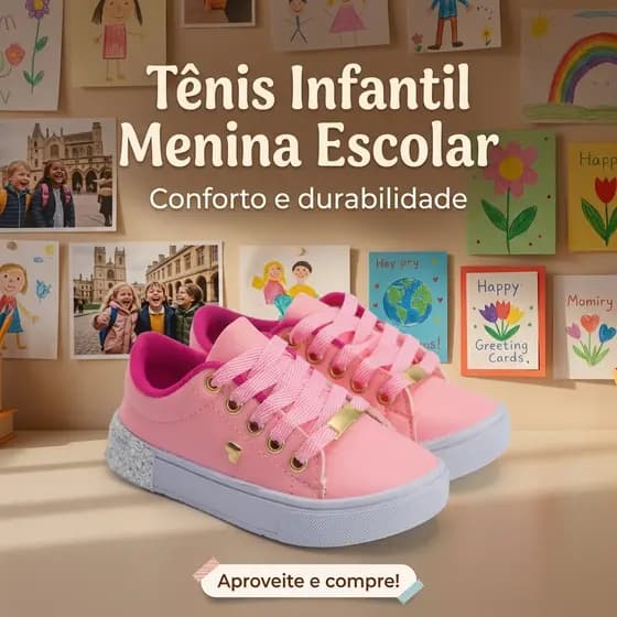 Tênis Rosa Escolar Menina | Confortável e Durável Perfeito Para a Escola Do 25 ao 36 | COMPRE AGORA!