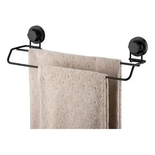 Suporte Duplo para Toalha de Banho C/ Ventosa Sucção Sem Furo Parede Aço Carbono 45cm Na Cor Preto - Future