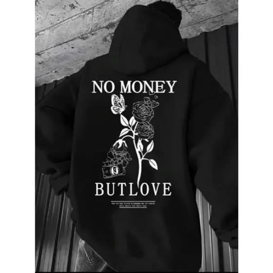 Moletom Canguru No Money But Love Capuz e Bolso Flanelado Unissex Masculino Feminino Blusa De Frio