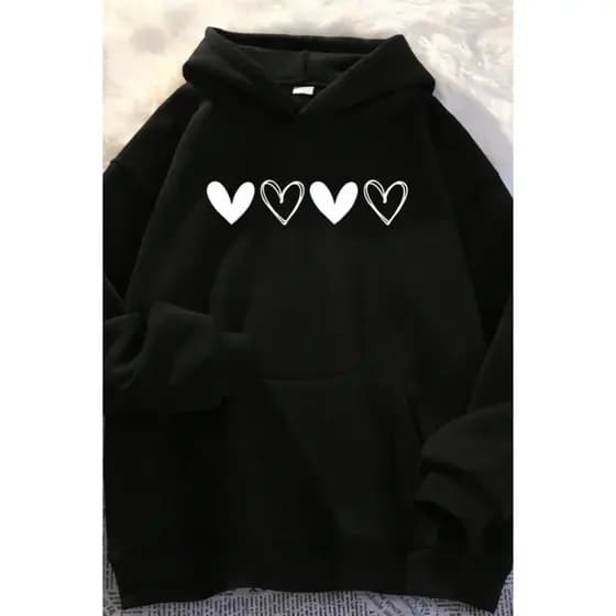 POLAR BEAR Canguru Moletom Com Capuz Algodão Casual Estampado Hearts