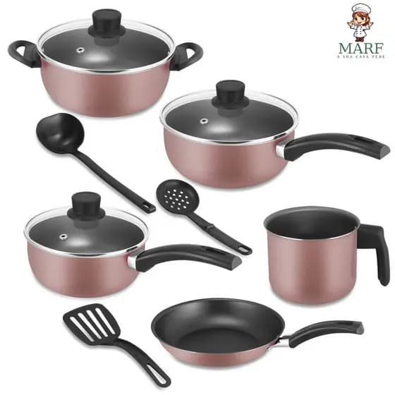 Kit de Panelas Antiaderente 8 Peças Jogo Conjunto Teflon Com Tampa de Vidro Caçarola Panela Frigideira Caneco