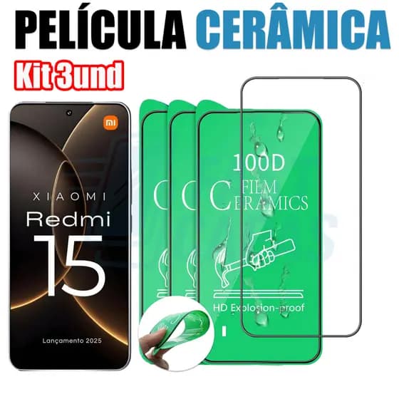Kit 3 Película Cerâmica Xiaomi Redmi 15 2025 Não Quebra Hidrogel 9D 3D Flexível Transparente 6,9 6.9