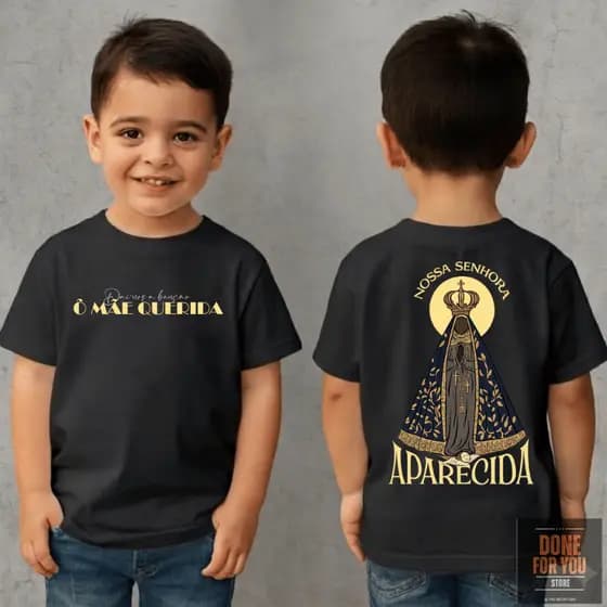 Camiseta Infantil Católica Nossa Senhora Aparecida Camisa Dai-nos a Benção Blusa Demonstre sua Fé