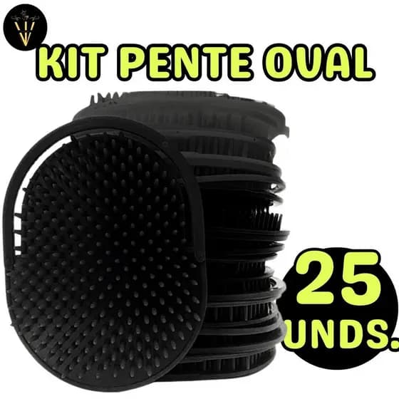 Kit 25 Pente Pata Pata Escova Oval Cor Preto c/ 25 Unidades - Cabelo Masculino Cabelo Curto