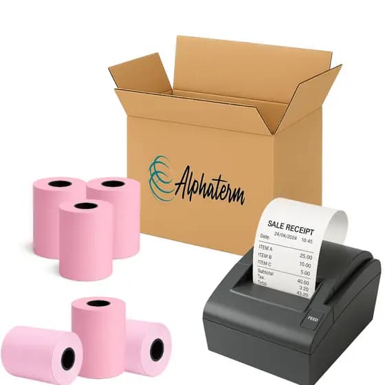 Bobina Térmica Rosa 80x40 Cupom Fiscal PDV Delivery Senha 10 Rolos Papel Térmico Premium BPA Free Alphaterm