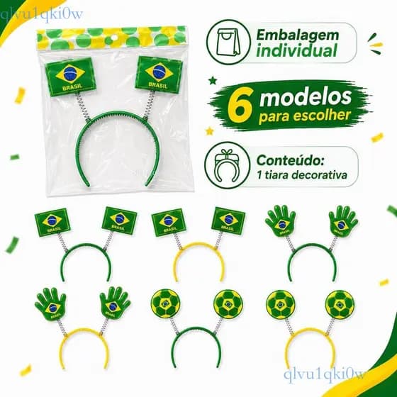 Tiara de Torcida Brasil Verde e Amarela com Mola para Futebol Copa Festa e Dia de Jogo