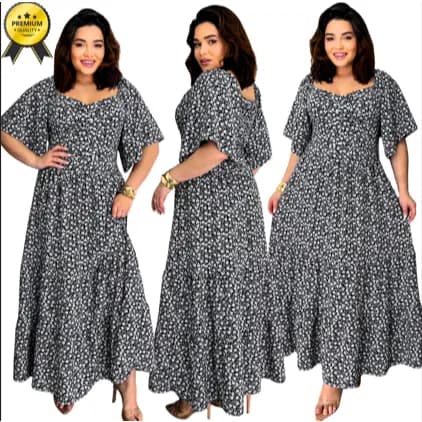 Vestido Floral Feminino com Ajuste em Látex na Cintura – Manga Curta Plus Size Tamanho G GG G1