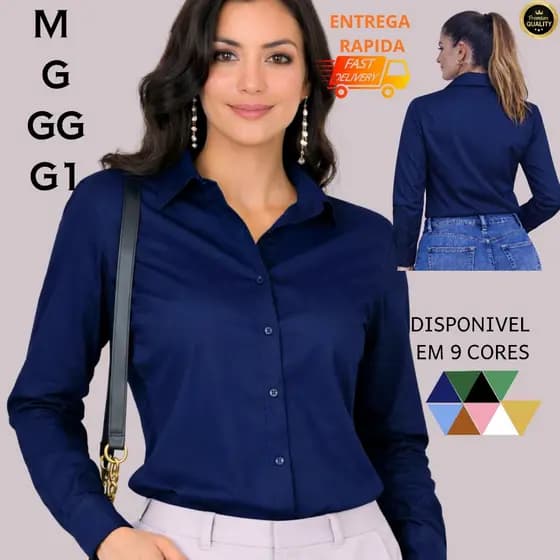 Camisa Lisa Feminina Manga Longa em Crepinho – Social Elegante | M G GG G1