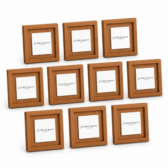 Kit 10 Quadros Decorativos De Madeira Cinamomo 20x20 Com Placa de Espelho Gravada Com Frase Religiosa Registrare Decor