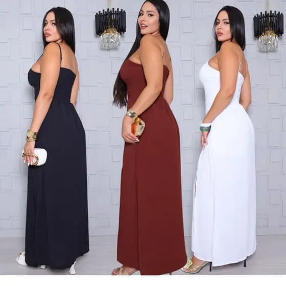 Vestido feminino elegante com fenda lateral blusa com bojo saia forrado vestido longo casual festa