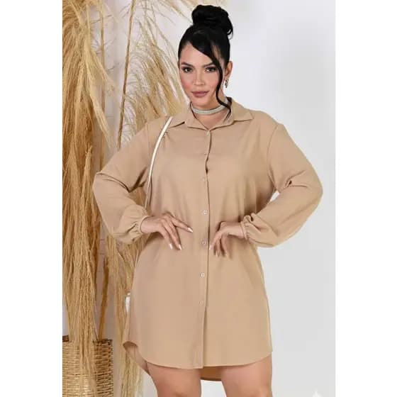 Kit 2 Chemise Camisão Feminino Viscolinho Manga Longa com Botões Vestido Soltinho