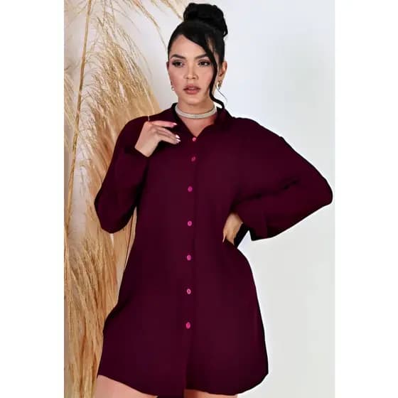 Camisão Chemise Vestido Feminino Curto Com Botoes Viscolinho