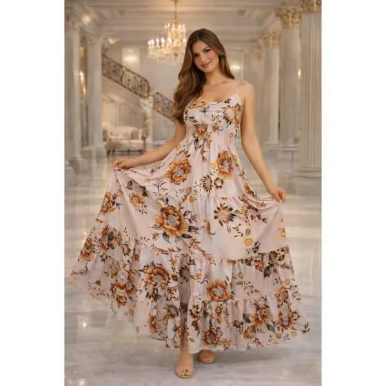 Vestido Longo Feminino Confortável Elegante com Bojo Ajuste Lastéx Caimento Perfeito
