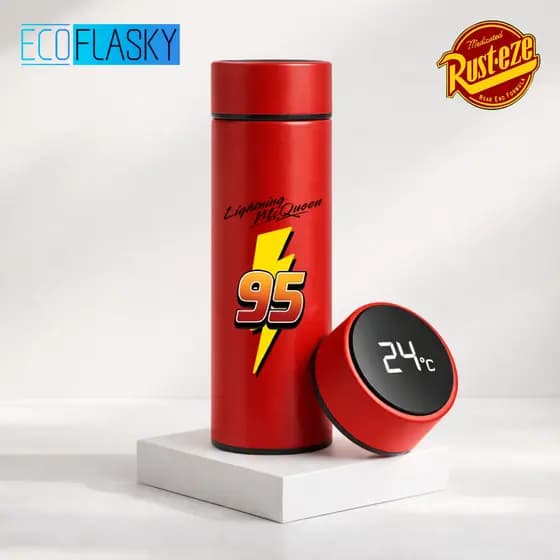 Garrafa Térmica de Água Aço Inoxidável Disney Pixar Lightning McQueen Termometro LED Digital 500ml
