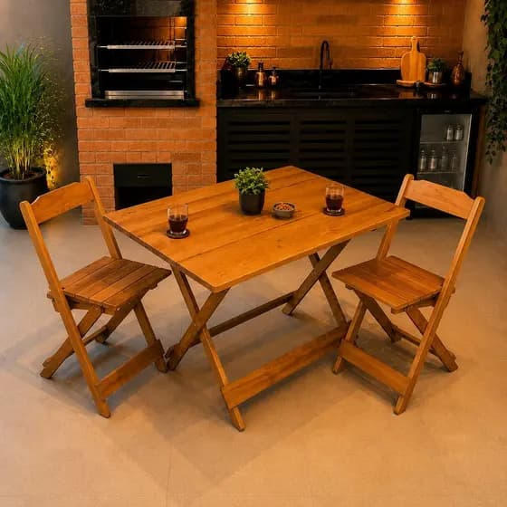 Jogo De Mesa Dobrável 100x70 C/ 2 Cadeiras Madeira Maciça