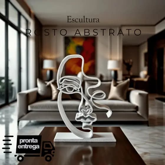 Escultura Rosto Abstrato Feminino – Design Minimalista Contemporâneo - Arte em Uma Linha Para Casa