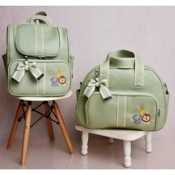 Kit Bolsa de Bebê e Mochila Maternidade Safari Verde Bebê