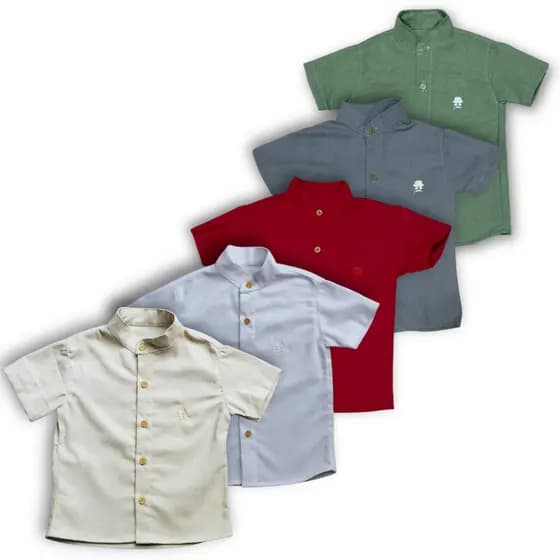 Camisa Gola padre linho infantil menino verão tendência